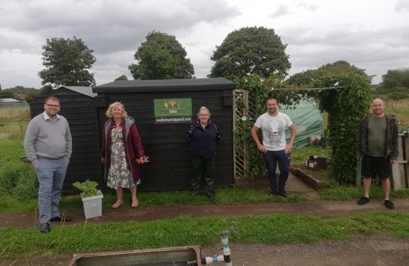 Mark Fletcher with Volunteers at SNAG allotments in Shirebrook