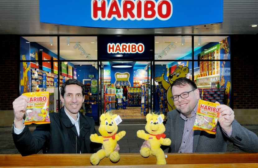 MArk outside Haribo store with UK Managing Director, Jon Hughes