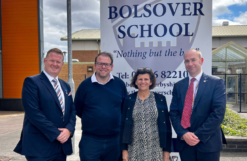 Mark Fletcher MP meeting with Matt Hall, Headteacher at Bolsover School, and Kathryn Mitchell and Professor Keith McLay from the University of Derby